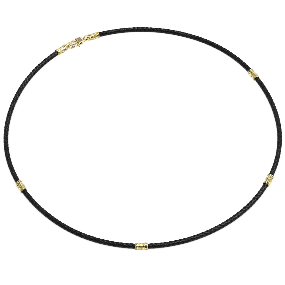 Цепь-шнурок кожа из лимонного золота 585 пробы c кожаным шнурком