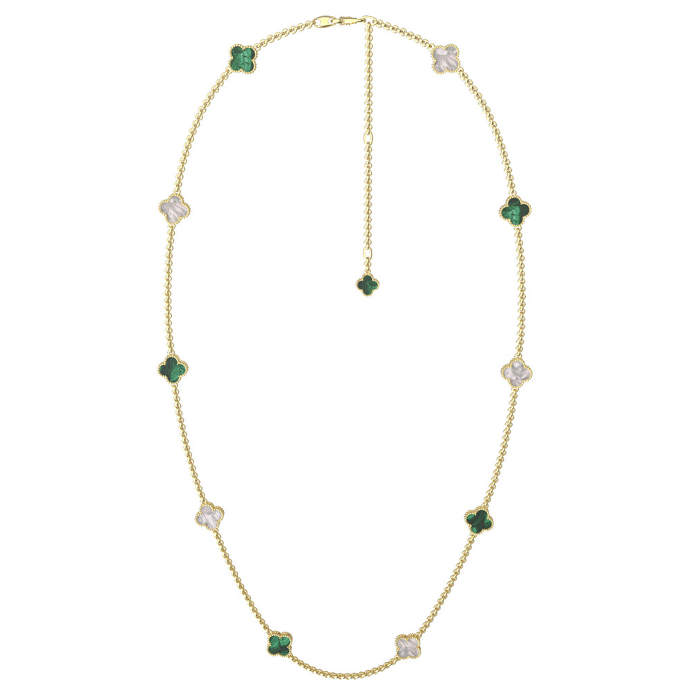 Колье из лимонного золота 585 пробы c малахитом и перламутром