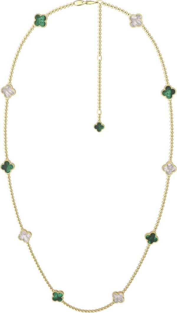 Колье из лимонного золота c малахитом и перламутром