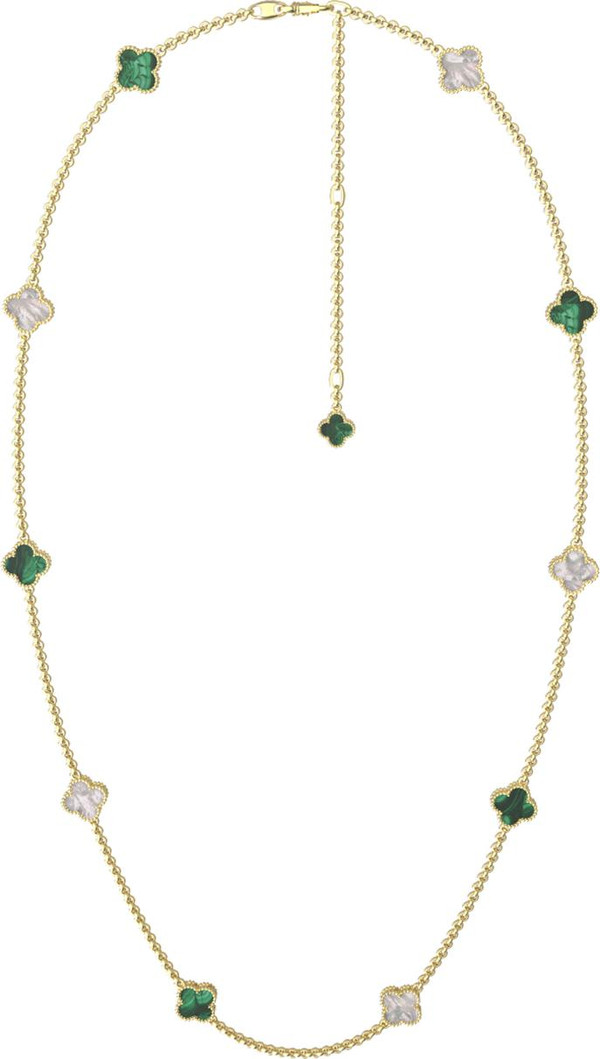 Колье из лимонного золота 585 пробы c малахитом и перламутром