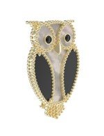 Брошь из лимонного золота c эмалью, ониксом и перламутром