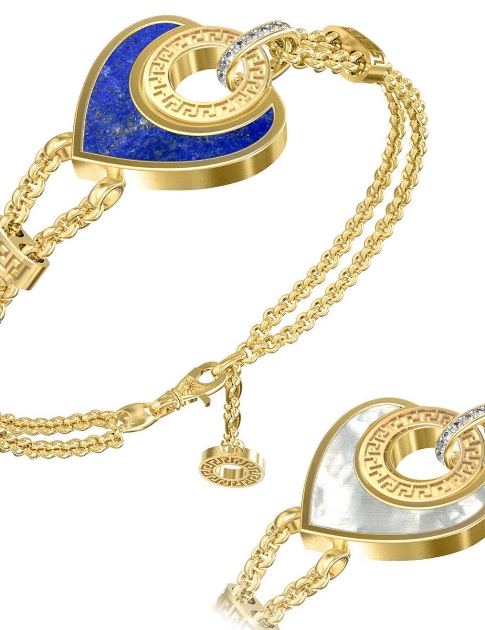 Браслет из лимонного золота c фианитом, лазуритом и перламутром