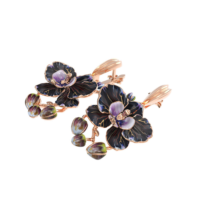 Серьги из красного золота 585 пробы c эмалью