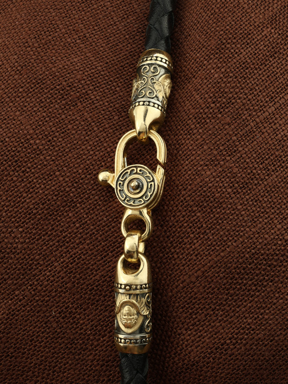 Цепь-шнурок кожа из лимонного золота 585 пробы c кожаным шнурком и ониксом