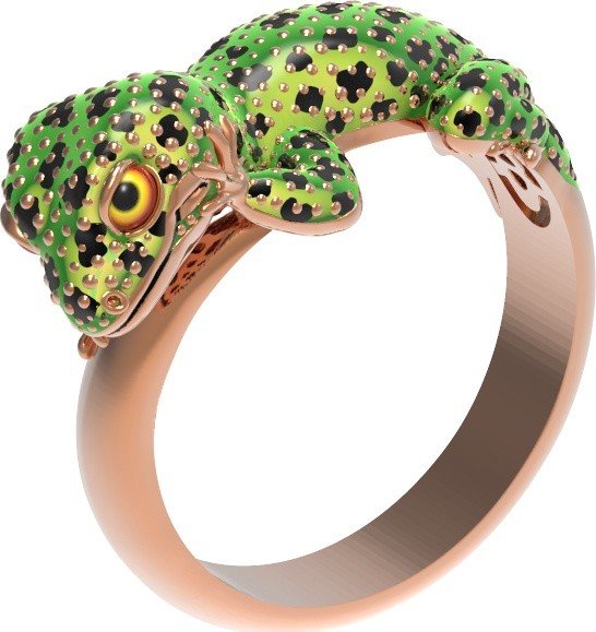 Кольцо из золота c эмалью и рубином