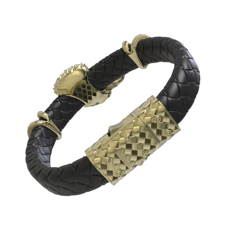 Браслет из лимонного золота 585 пробы c бриллиантами и кожаным шнурком