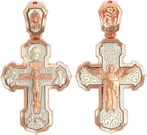 Крест из красного золота 585 пробы c бивнем мамонта