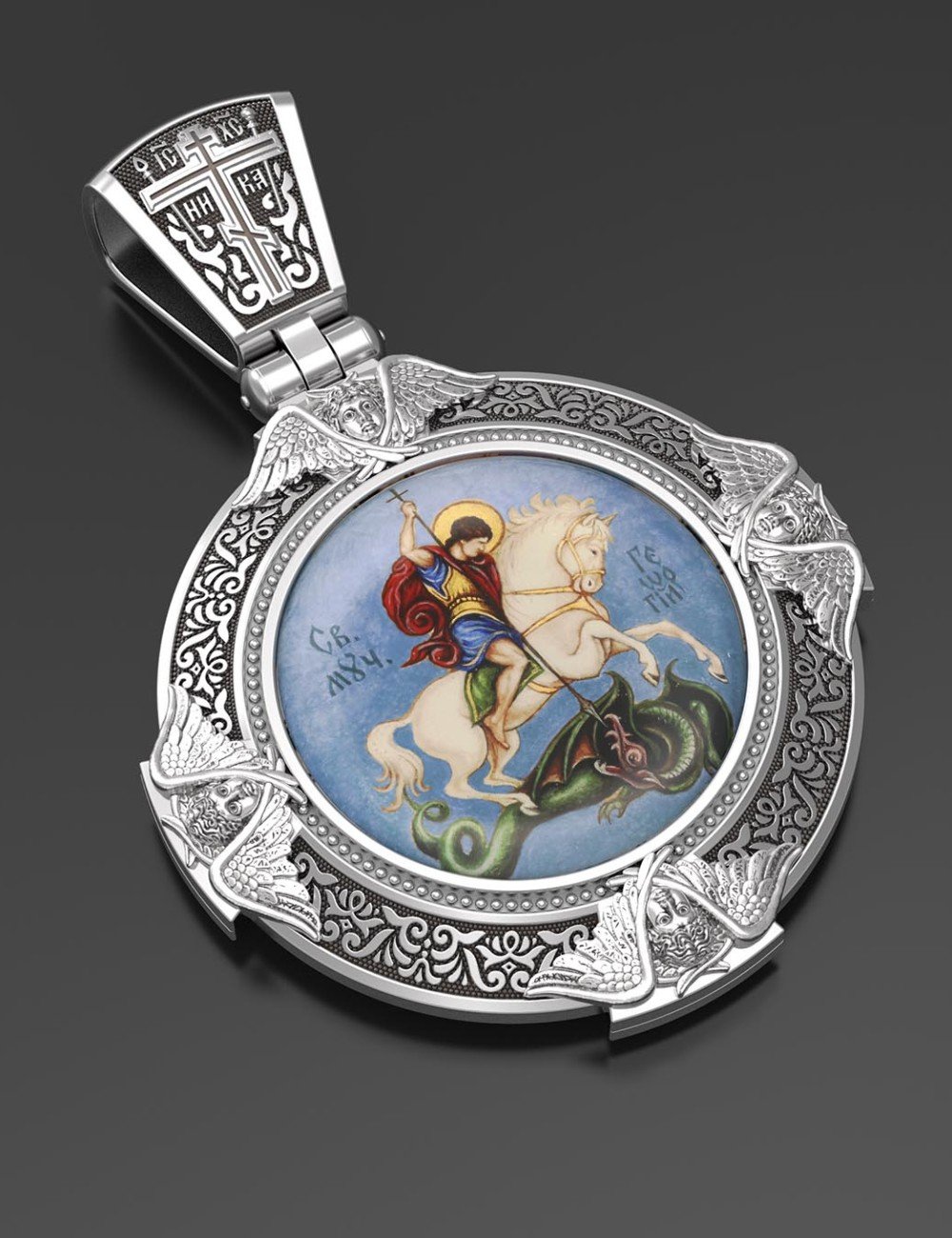 Образок из белого золота c эмалью и иконописью