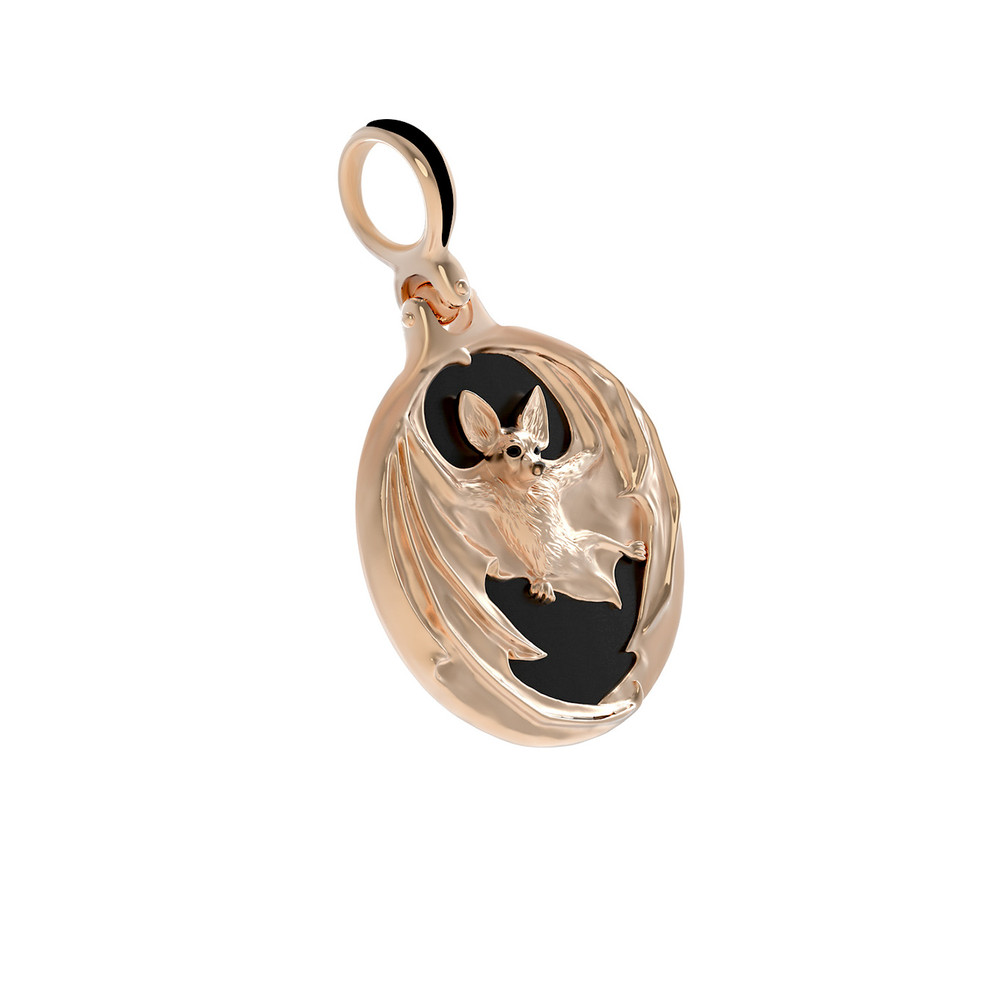 Подвеска из красного золота 585 пробы c эмалью и ониксом