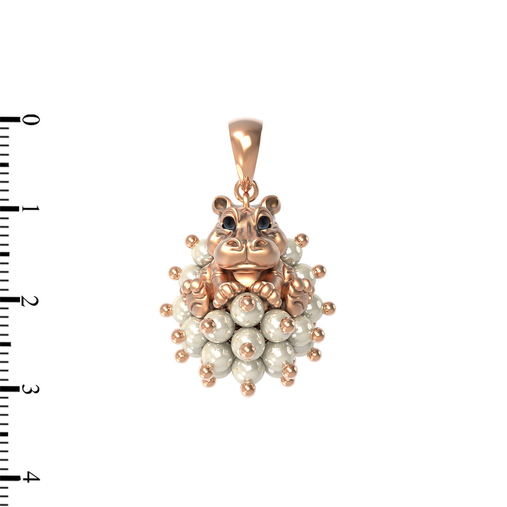 Подвеска из красного золота 585 пробы c эмалью и жемчугом