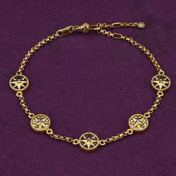 Браслет из лимонного золота 585 пробы c бриллиантами, лазуритом и перламутром