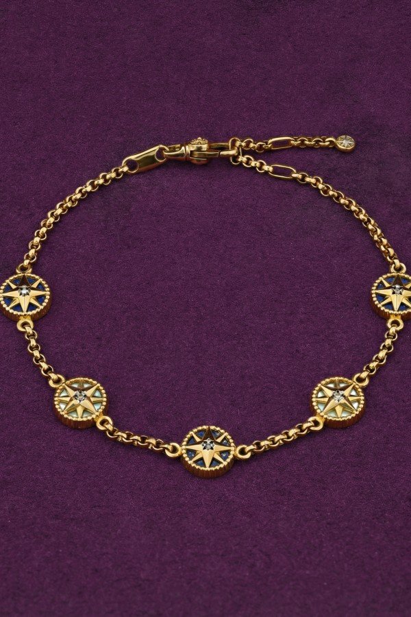 Браслет из лимонного золота c бриллиантами, лазуритом и перламутром