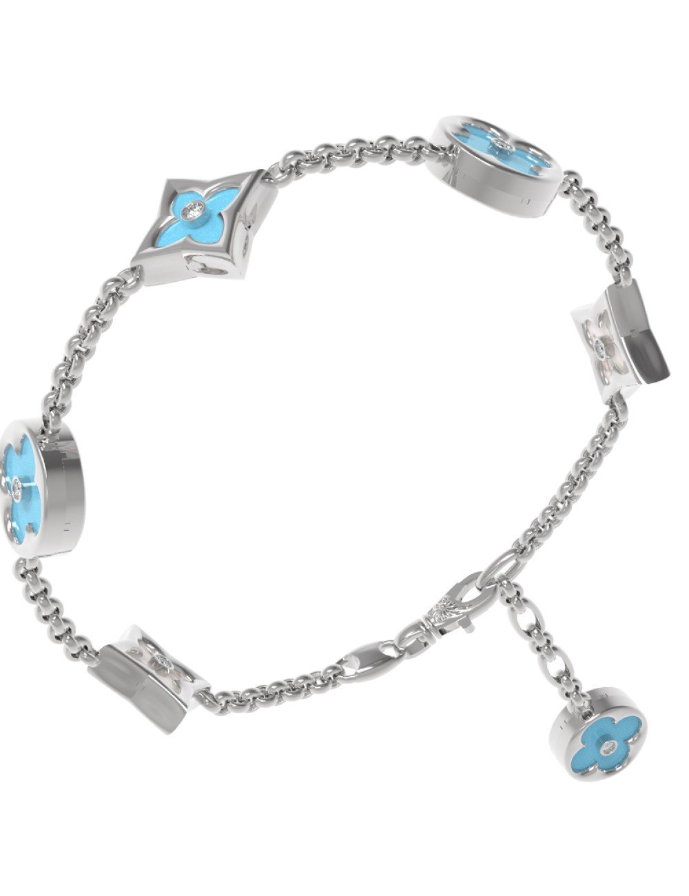 Браслет из белого золота c бриллиантами, бирюзой и перламутром