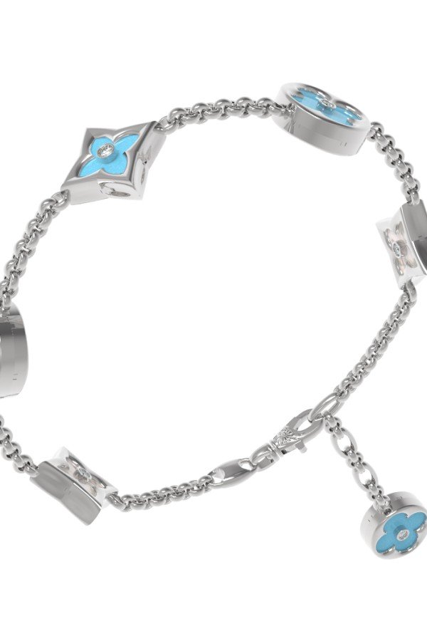 Браслет из белого золота c бриллиантами, бирюзой и перламутром
