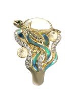 Кольцо из лимонного золота c эмалью, бриллиантами, жемчугом и перламутром