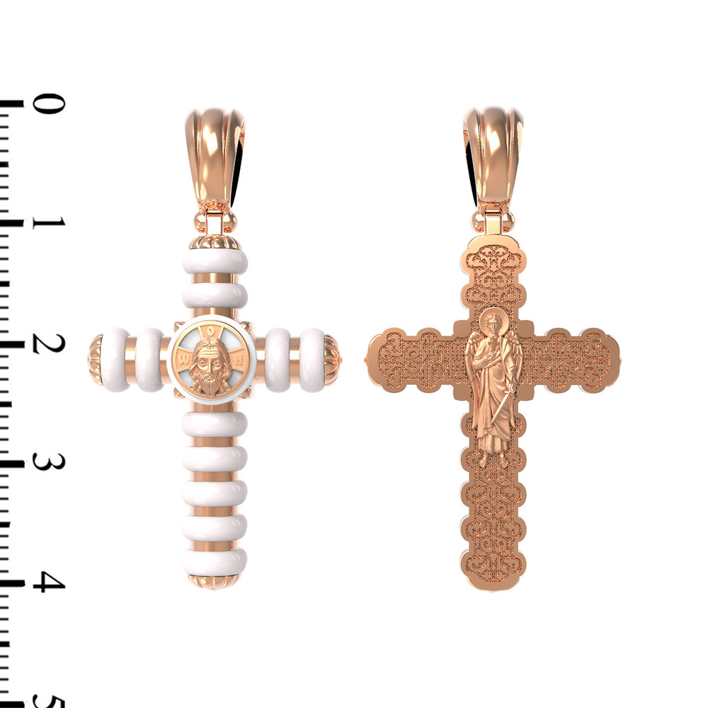 Крест из красного золота 585 пробы c кахолонгом