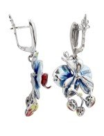 Серьги из белого золота 585 пробы c эмалью