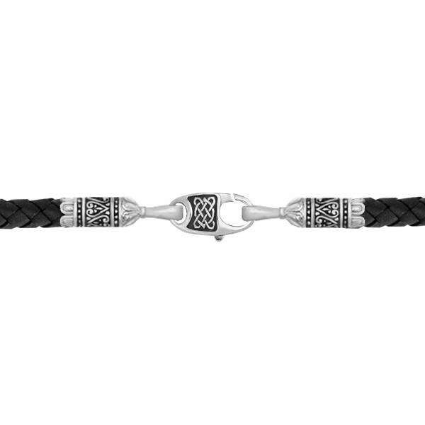 Цепь-шнурок кожа из белого золота 585 пробы c кожаным шнурком