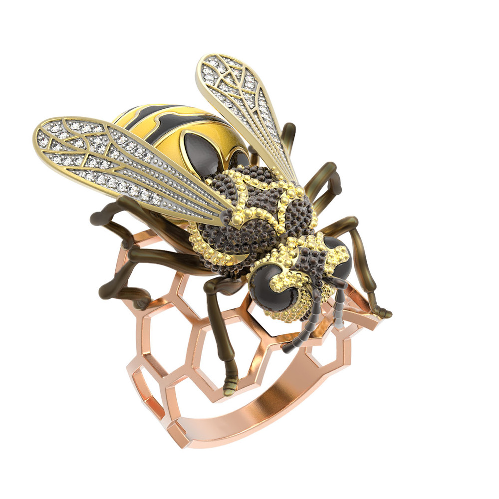 Кольцо из красного золота 585 пробы c эмалью и фианитом