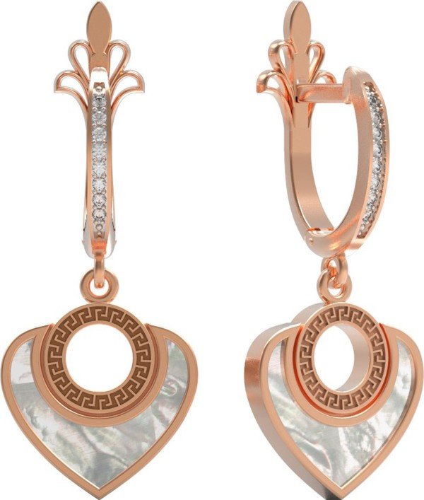 Серьги из золота c фианитом и перламутром