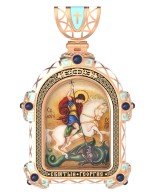 Образок из золота c эмалью, иконописью и темперой