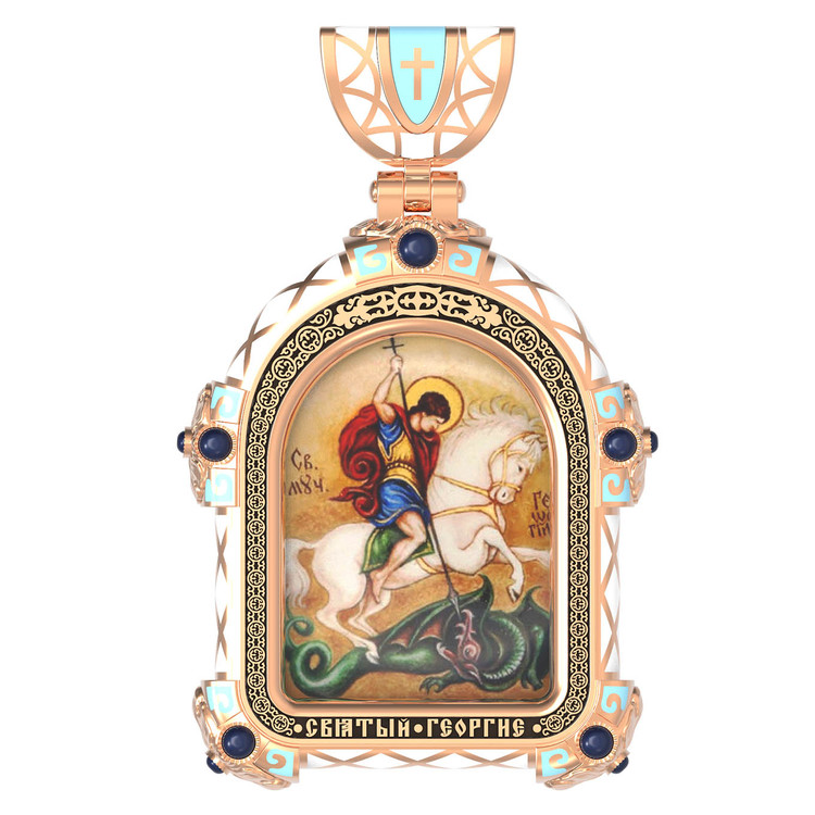 Нательная икона из красного золота 585 пробы c эмалью, иконописью и темперой