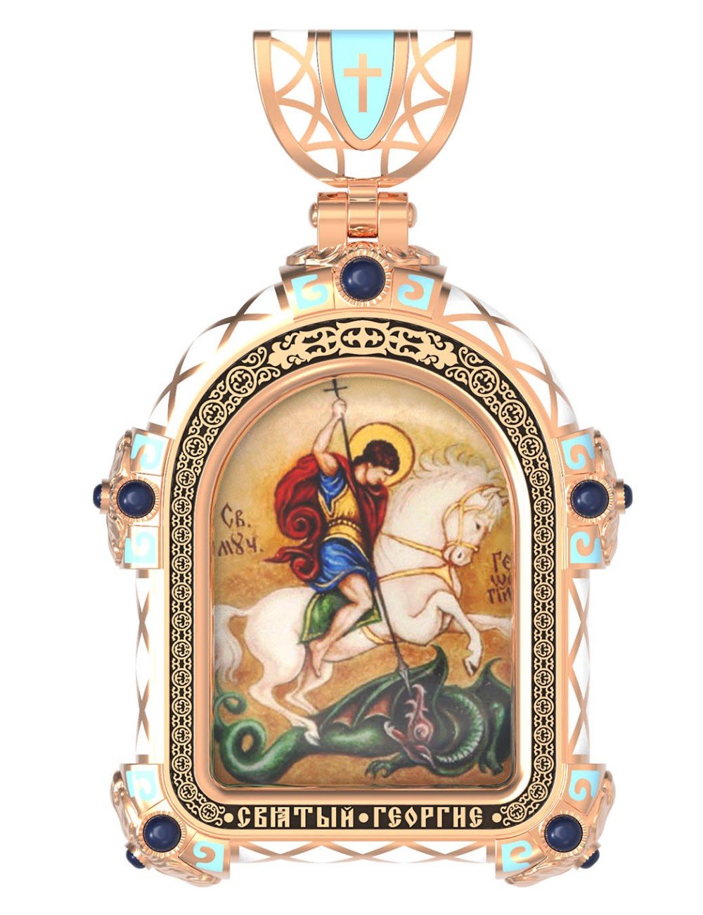 Образок из золота c эмалью, иконописью и темперой