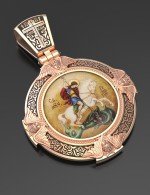 Образок из золота c эмалью, иконописью и темперой