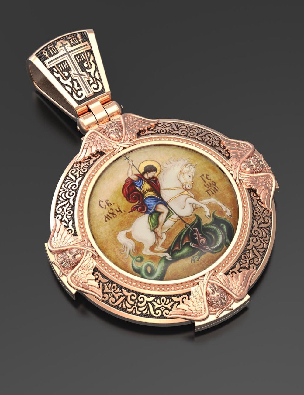 Образок из золота c эмалью, иконописью и темперой