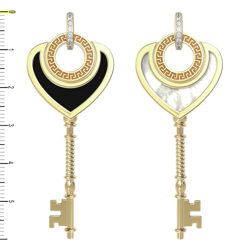 Подвеска из лимонного золота 585 пробы c фианитом, ониксом и перламутром