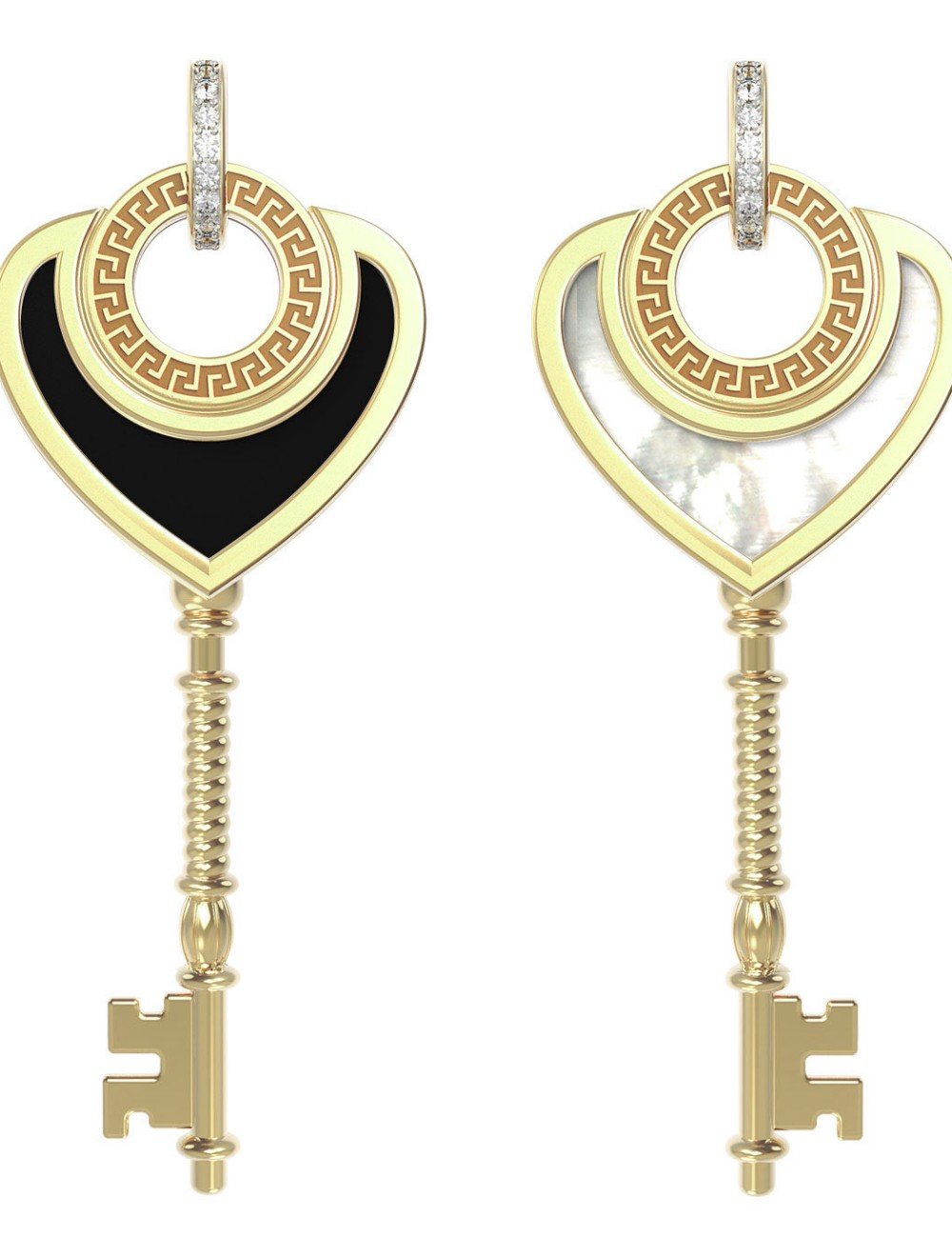 Подвеска из лимонного золота c фианитом, ониксом и перламутром