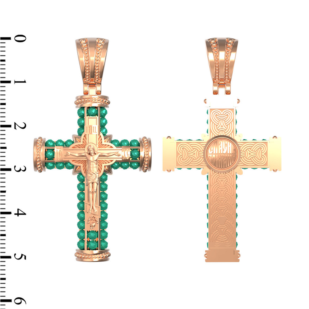 Крест из красного золота 585 пробы c хризопразом