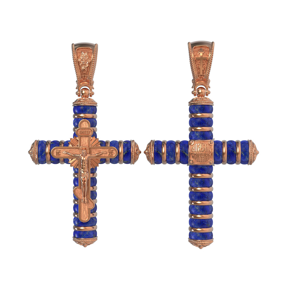 Крест из красного золота 585 пробы c лазуритом