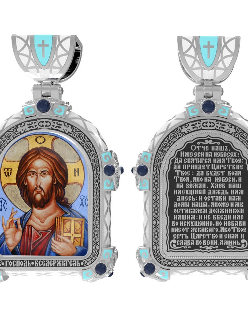 Образок из белого золота c эмалью, иконописью и темперой