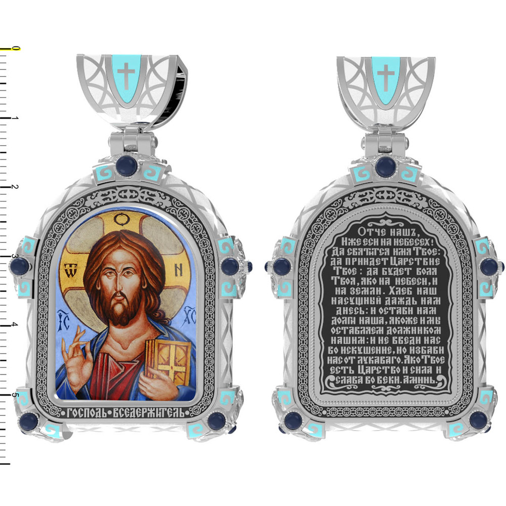 Нательная икона из белого золота 585 пробы c эмалью, иконописью и темперой