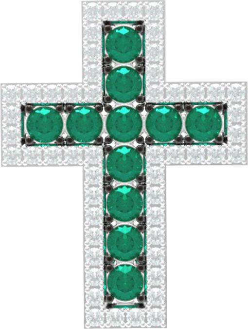 Крест из красного золота 585 пробы c бриллиантами и изумрудом