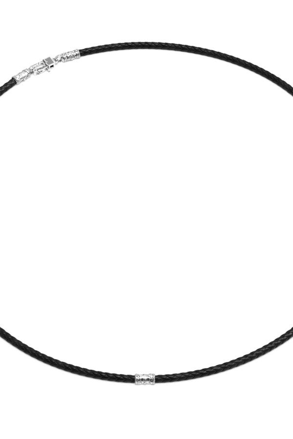 Гайтан из белого золота c кожаным шнурком