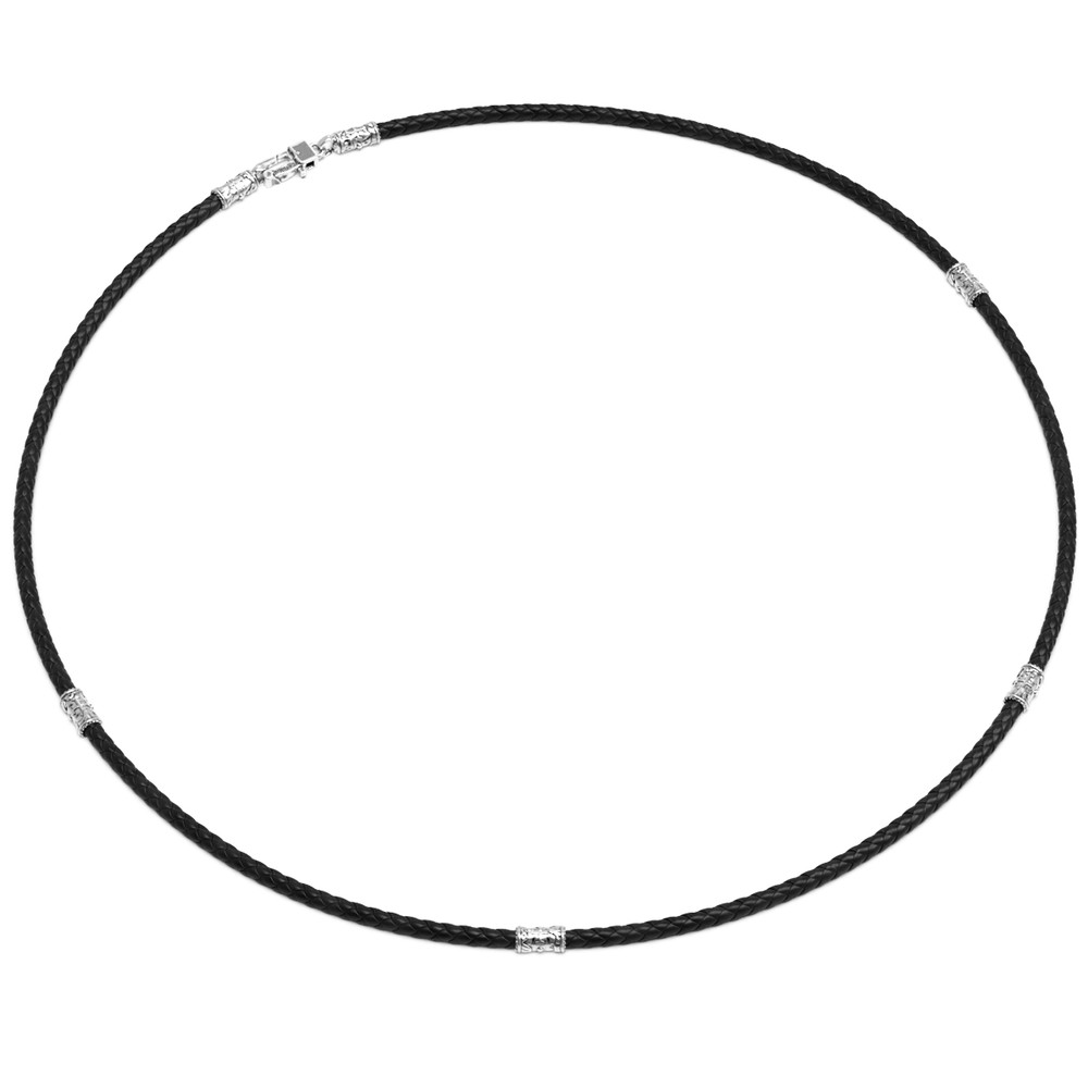 Цепь-шнурок кожа из белого золота 585 пробы c кожаным шнурком