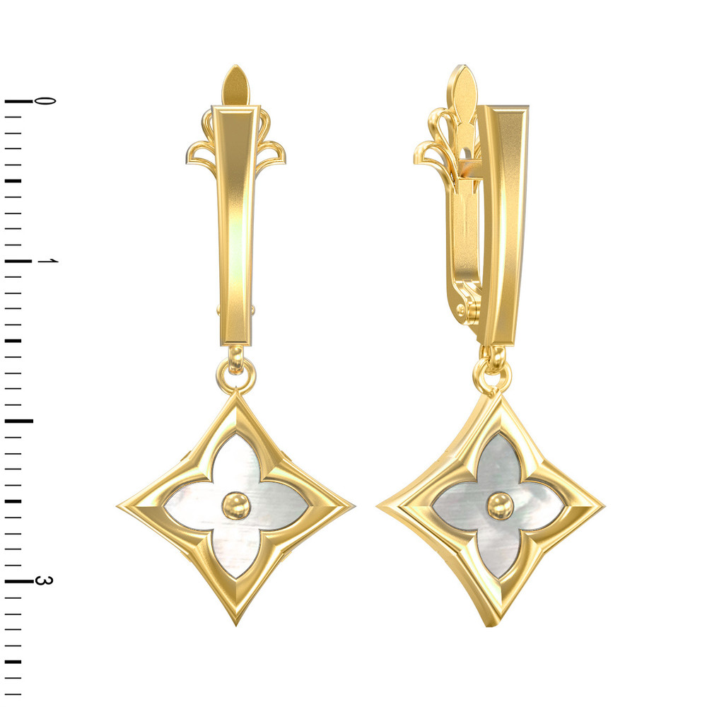 Серьги из лимонного золота 585 пробы c перламутром