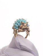 Кольцо из лимонного золота c эмалью и бирюзой