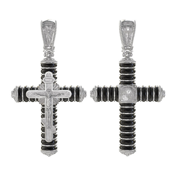 Крест из белого золота 585 пробы c ониксом