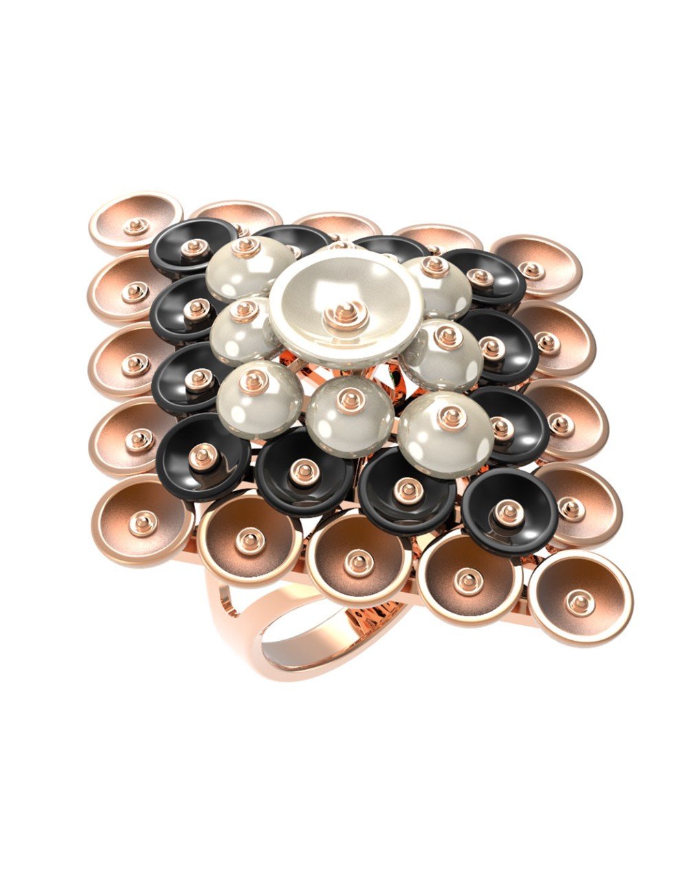 Кольцо из золота c ониксом и перламутром