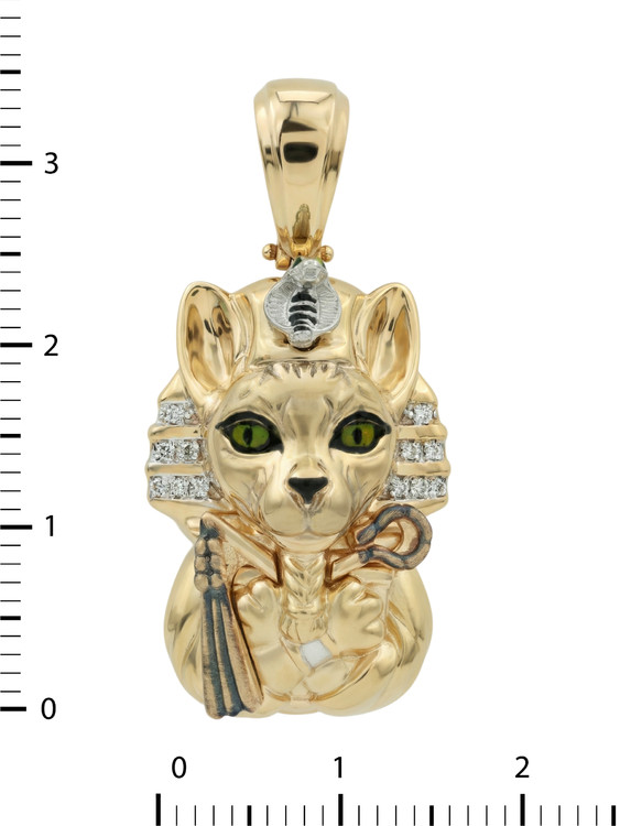 Подвеска из лимонного золота 585 пробы c эмалью, бриллиантами и рубином