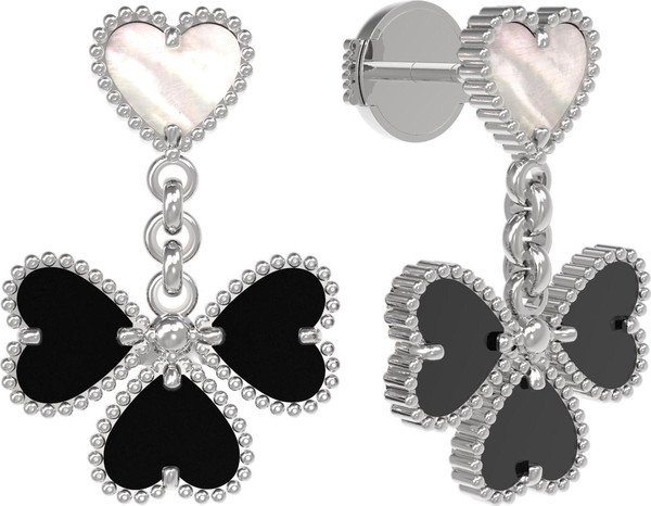 Серьги из белого золота 585 пробы c ониксом и перламутром