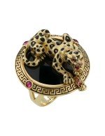 Кольцо из лимонного золота c эмалью, ониксом и рубином