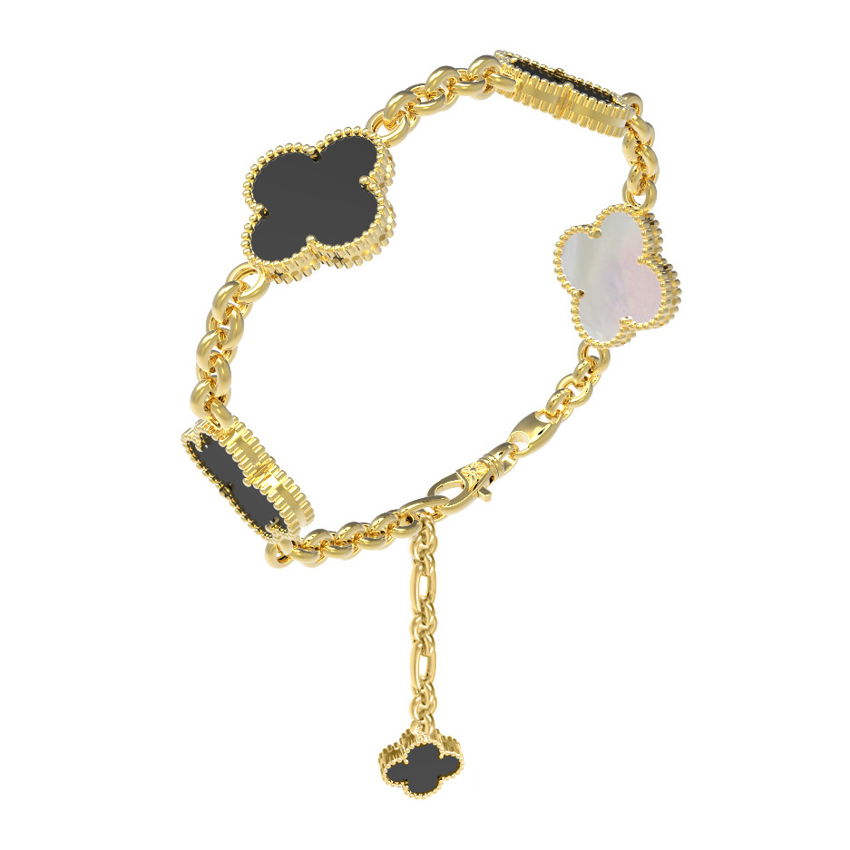 Браслет из лимонного золота 585 пробы c ониксом и перламутром