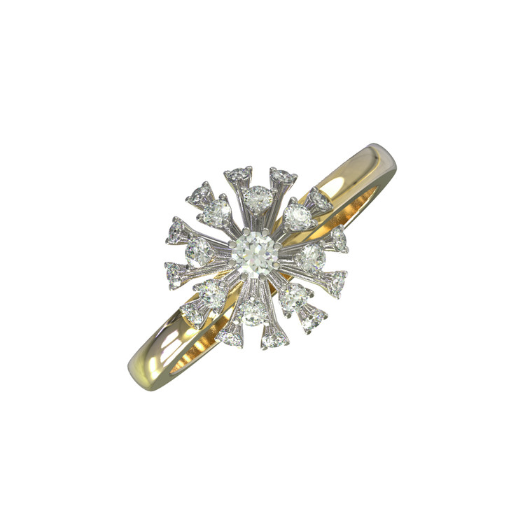 Кольцо из лимонного золота 585 пробы c бриллиантами