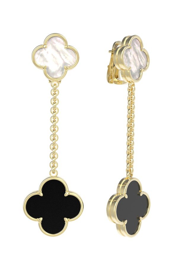 Серьги из лимонного золота c ониксом и перламутром