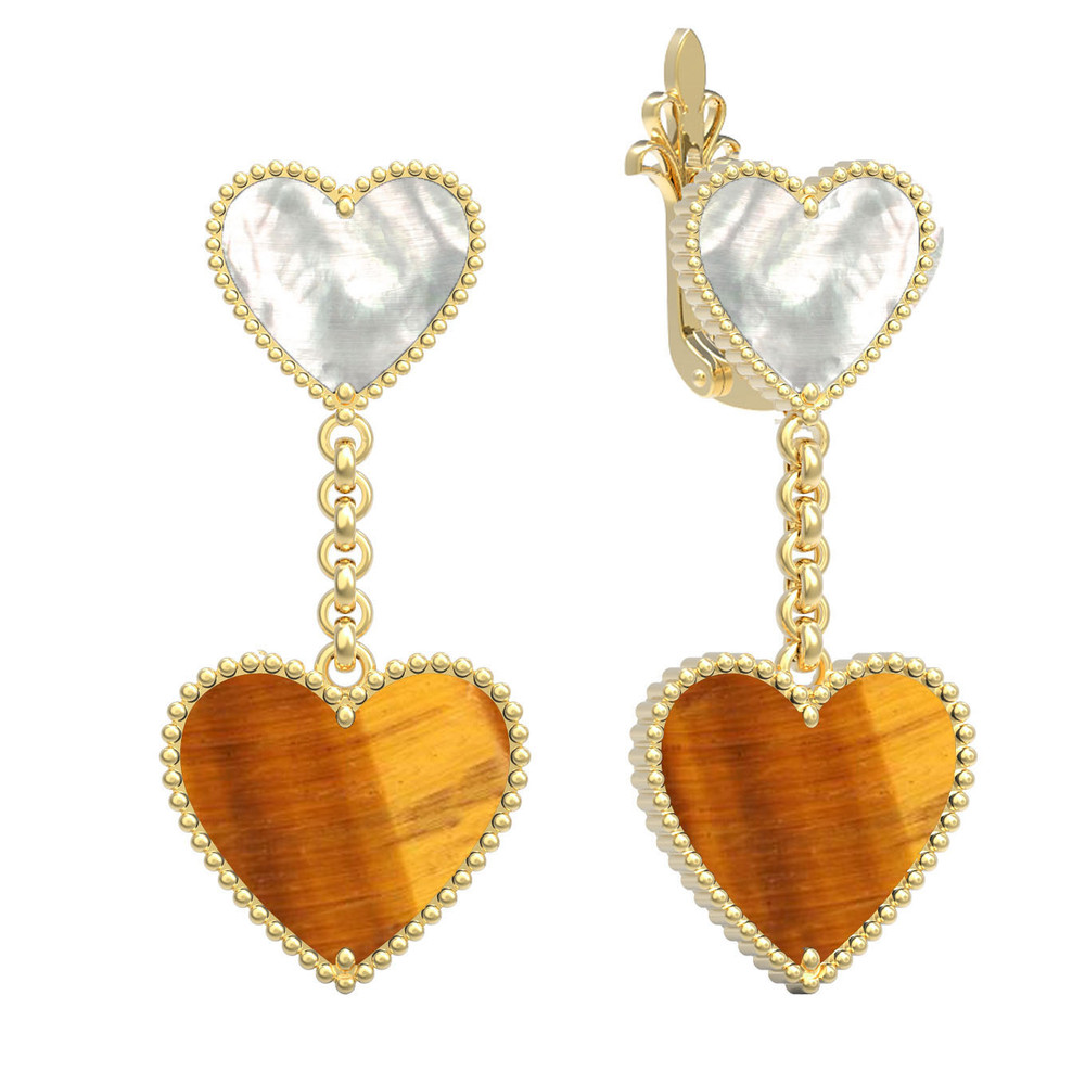 Серьги из лимонного золота 585 пробы c тигровым глазом и перламутром