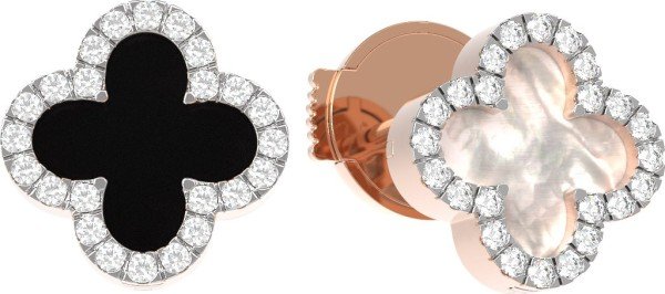 Серьги из золота c бриллиантами, ониксом и перламутром